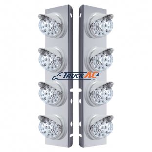 SS Front Air Cleaner Bracket With 8X 17 Amber LED Dual Function Reflector Lights & Visors For Peterbilt-Clear Lens - United Pacific 37377
