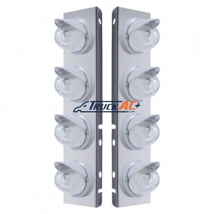 SS Front Air Cleaner Bracket With 8X 17 LED Watermelon Lights & Visors For Peterbilt-Amber LED/Clear Lens - United Pacific 37379