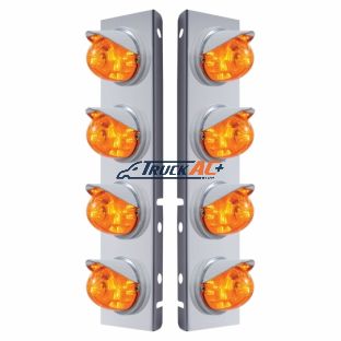 SS Front Air Cleaner Bracket With 8X 17 Amber LED Dual Func. Watermelon Lights & Visors For Peterbilt-Amber Lens - United Pacific 37380