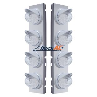 SS Front Air Cleaner Bracket With 8X 17 Amber LED Dual Func. Watermelon Lights & Visors For Peterbilt-Clear Lens - United Pacific 37381