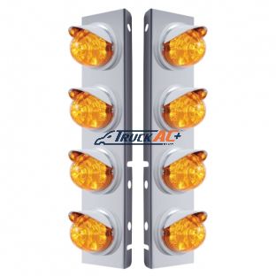 SS Front Air Cleaner Bracket With 8X 17 LED Reflector Watermelon Lights & Visors For Peterbilt-Amber LED & Lens - United Pacific 37382