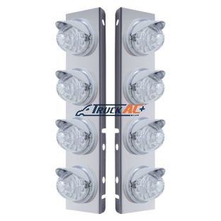 SS Front Air Cleaner Bracket With 8X 17 LED Reflector Watermelon Lights & Visors For Peterbilt-Amber LED/Clear Lens - United Pacific 37383