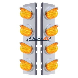 SS Front Air Cleaner Bracket With 8X 17 LED Beehive Lights & Visors For Peterbilt -Amber LED & Lens - United Pacific 37384