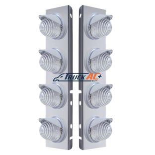 SS Front Air Cleaner Bracket With 8X 17 LED Beehive Lights & Visors For Peterbilt -Amber LED/Clear Lens - United Pacific 37385