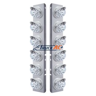 SS Front Air Cleaner Bracket With 12X 17 Amber LED Dual Function Reflector Lights & Visors For Peterbilt-Clear Lens - United Pacific 37389