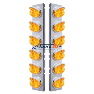 SS Front Air Cleaner Bracket W/12X 17 LED Watermelon Lights & Visors For Peterbilt-Amber LED & Lens - United Pacific 37390