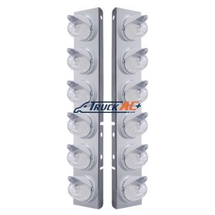 SS Front Air Cleaner Bracket W/12X 17 LED Watermelon Lights & Visors For Peterbilt -Amber LED/Clear Lens - United Pacific 37391
