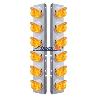 SS Front Air Cleaner Brkt With 12X 17 Amber LED Dual Function Watermelon Lights & Visors For Peterbilt-Amber Lens - United Pacific 37392