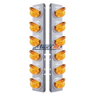 SS Front Air Cleaner Bracket With 12X 17 LED Reflector Watermelon Lights & Visors For Peterbilt-Amber LED & Lens - United Pacific 37394