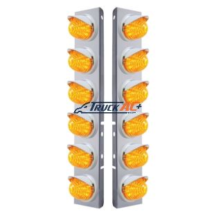 SS Front Air Cleaner Bracket W/12X 17 LED Beehive Lights & Visors For Peterbilt-Amber LED & Lens - United Pacific 37396