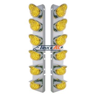 SS Front Air Cleaner Bracket With 12X 19 LED Bullet Style Lights & Visors For Peterbilt-Amber LED & Lens - United Pacific 37462