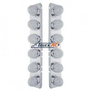 SS Front Air Cleaner Bracket With 12X 19 LED Bullet Style Lights & Bezels For Peterbilt-Amber LED/Clear Lens - United Pacific 37465