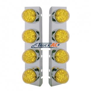 SS Front Air Cleaner Bracket With 8X 19 LED Bullet Style Lights & Bezels For Peterbilt-Amber LED & Lens - United Pacific 37468
