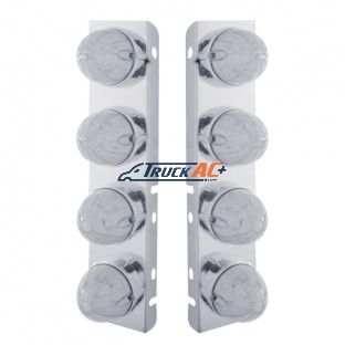 SS Front Air Cleaner Bracket With 8X 19 LED Bullet Style Lights & Bezels For Peterbilt-Amber LED/Clear Lens - United Pacific 37469