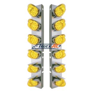 SS Front Air Cleaner Bracket With 12X 19 LED Reflector Lights & Visors For Peterbilt-Amber LED & Lens - United Pacific 37703