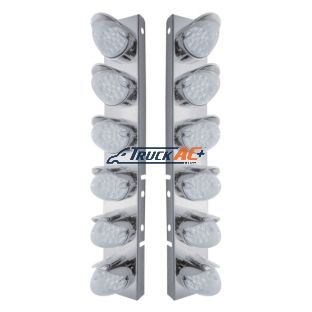 SS Front Air Cleaner Bracket With 12X 19 LED Reflector Lights & Visors For Peterbilt-Amber LED/Clear Lens - United Pacific 37704