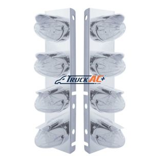SS Front Air Cleaner Bracket With 8X 19 LED Watermelon Lights & Visors For Peterbilt-Amber LED/Clear Lens - United Pacific 37706