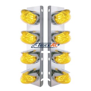SS Front Air Cleaner Bracket With 8X 19 LED Beehive Lights & Visors For Peterbilt-Amber LED & Lens - United Pacific 37707