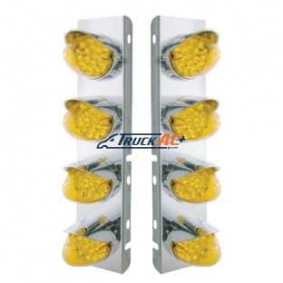 SS Front Air Cleaner Bracket With 8X 19 LED Reflector Lights & Visors For Peterbilt-Amber LED & Lens - United Pacific 37709