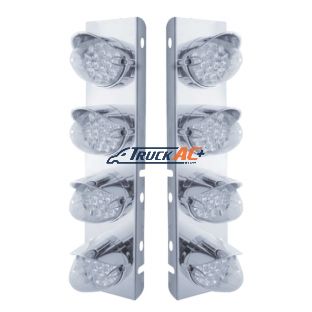 SS Front Air Cleaner Bracket With 8X 19 LED Reflector Lights & Visors For Peterbilt-Amber LED/Clear Lens - United Pacific 37710
