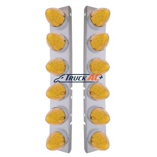 SS Front Air Cleaner Bracket With 12X 19 LED Watermelon Lights & Bezels For Peterbilt-Amber LED & Lens - United Pacific 37984