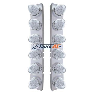 SS Front Air Cleaner Bracket With 12X 19 LED Watermelon Lights & Bezels For Peterbilt-Amber LED/Clear Lens - United Pacific 37985