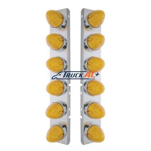 SS Front Air Cleaner Bracket With 12X 19 LED Beehive Lights & Bezels For Peterbilt-Amber LED & Lens - United Pacific 37986