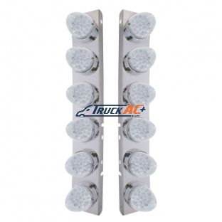 SS Front Air Cleaner Bracket With 12X 19 LED Reflector Lights & Bezels For Peterbilt-Amber LED/Clear Lens - United Pacific 37989