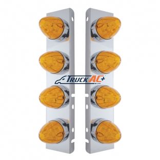 SS Front Air Cleaner Bracket With 8X 19 LED Watermelon Lights & Bezels For Peterbilt-Amber LED & Lens - United Pacific 37990