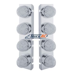SS Front Air Cleaner Bracket With 8X 19 LED Watermelon Lights & Bezels For Peterbilt-Amber LED/Clear Lens - United Pacific 37991