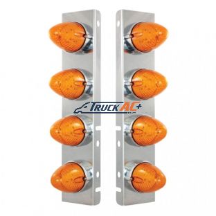 SS Front Air Cleaner Bracket With 8X 19 LED Beehive Lights & Bezels For Peterbilt-Amber LED & Lens - United Pacific 37992