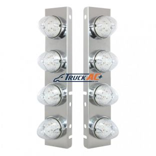 SS Front Air Cleaner Bracket With 8X 19 LED Beehive Lights & Bezels For Peterbilt-Amber LED/Clear Lens - United Pacific 37993