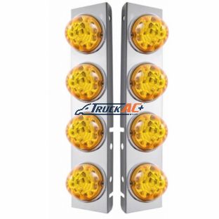 SS Front Air Cleaner Bracket W/8X 17 Amber LED Refl. Watermelon Lights & SS Bezels For Peterbilt-Amber Lens (Pair) - United Pacific 39628