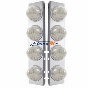 SS Front Air Cleaner Bracket W/8X 17 Amber LED Refl. Watermelon Lights & SS Bezels For Peterbilt-Clear Lens (Pair) - United Pacific 39629