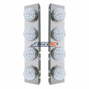 SS Front Air Cleaner Bracket With 8X 17 Amber LED Reflector Lights & SS Bezels For Peterbilt-Clear Lens - United Pacific 39631