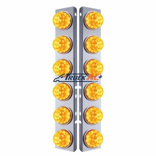 SS Front Air Cleaner Bracket W/12X 17 Amber LED Refl. Watermelon Lights & SS Bezels For Peterbilt-Amber Lens (Pair) - United Pacific 39634
