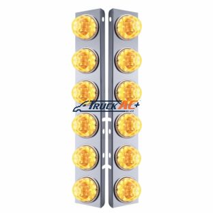 SS Front Air Cleaner Bracket W/12X 17 Amber LED Refl. Watermelon Lights & SS Bezels For Peterbilt-Clear Lens (Pair) - United Pacific 39635