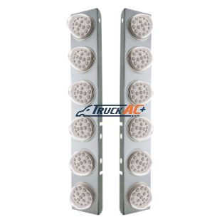 SS Front Air Cleaner Bracket With 12X 17 Amber LED Reflector Lights & SS Bezels For Peterbilt-Clear Lens - United Pacific 39637