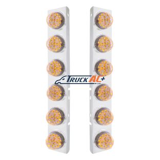 SS Front Air Cleaner Bracket With 12X 17 Amber LED Dual Function Reflector Lights & SS Bezels For Peterbilt-Clear Lens - United Pacific 39639