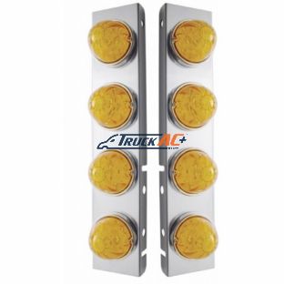 SS Front Air Cleaner Bracket With 8X 17 Amber LED Hi/Lo Watermelon Lights & SS Bezels For Peterbilt-Amber Lens - United Pacific 39794