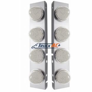 SS Front Air Cleaner Bracket With 8X 17 Amber LED Hi/Lo Watermelon Lights & SS Bezels For Peterbilt-Clear Lens - United Pacific 39795
