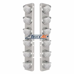 SS Front Air Cleaner Bracket With 12X 17 Amber LED Reflector Watermelon Lights & SS Visors For Peterbilt-Clear Lens - United Pacific 39841