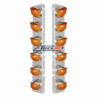 SS Front Air Cleaner Bracket W/12X 17 Amber LED Beehive Lights & SS Visors For Peterbilt-Amber LED & Lens - United Pacific 39842