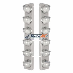 SS Front Air Cleaner Bracket W/12X 17 Amber LED Beehive Lights & SS Visors For Peterbilt-Amber LED/Clear Lens - United Pacific 39843