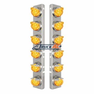 SS Front Air Cleaner Bracket W/12X 17 Amber LED Watermelon Lights & SS Visors For Peterbilt-Amber Lens - United Pacific 39844