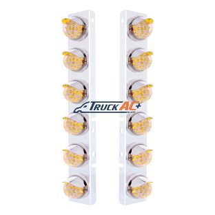 SS Front Air Cleaner Bracket With 12X 17 Amber LED Dual Function Reflector Lights & SS Visors For Peterbilt-Clear Lens - United Pacific 39847