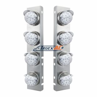 SS Front Air Cleaner Bracket With 8X 17 Amber LED Reflector Lights & SS Visors For Peterbilt-Clear Lens - United Pacific 39851