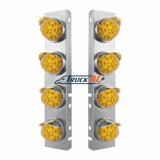 SS Front Air Cleaner Bracket With 8X 17 Amber LED Reflector Watermelon Lights & SS Visors For Peterbilt-Amber Lens - United Pacific 39852