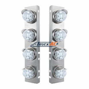 SS Front Air Cleaner Bracket With 8X 17 Amber LED Reflector Watermelon Lights & SS Visors For Peterbilt-Clear Lens - United Pacific 39853