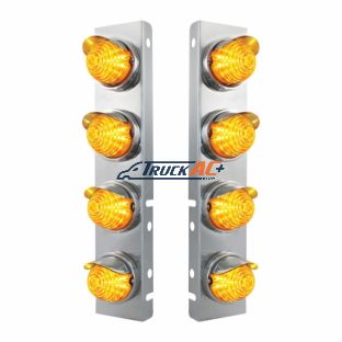 SS Front Air Cleaner Bracket With 8X 17 Amber LED Beehive Lights & SS Visors For Peterbilt -Amber Lens - United Pacific 39854